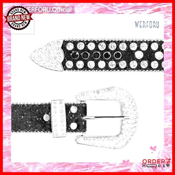 Western Rhinestone Studded Leather Belt Unisex Bling Cowgirl Cowboy main image 7